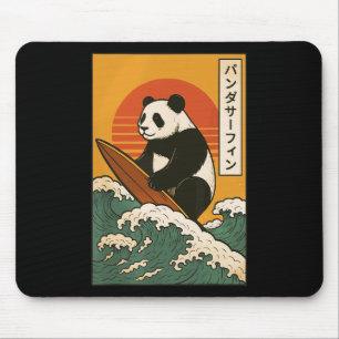 Panda Surfing Japanese Wave Great Wave _7  Mouse Pad