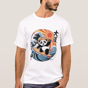 Panda Surfing Japanese Wave Retro Asian Ocean Summ T-Shirt