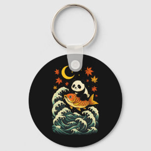 Panda Surfing Wave - Funny Japanese Animal Art Keychain