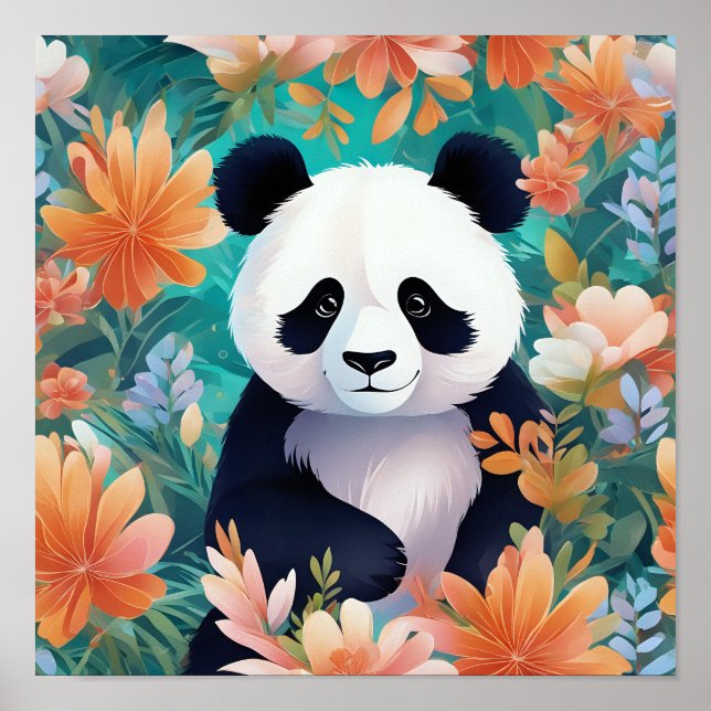 Panda Surrounded by Flowers Poster (Front)
