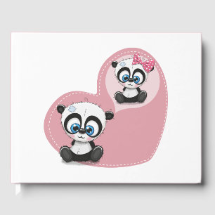Panda Teddy Bear Pink Heart Wedding Party Guest Book