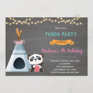 Panda teepee thème d'anniversaire Invitation