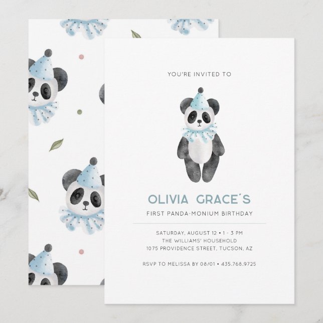 Panda Theme First Birthday Invitation (Front/Back)