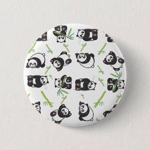 panda tile cute pattern blue 2 inch round button