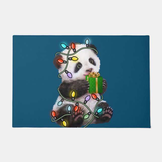 Panda Tree Christmas Lights Xmas For Pet Lover Doormat (Front)