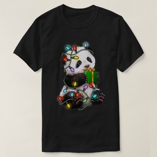 Panda Tree Christmas Lights Xmas For Pet Lover  T-Shirt (Design Front)