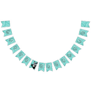 Panda Turquoise Birthday Bunting Flags