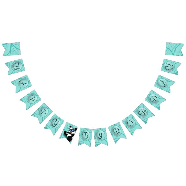 Panda Turquoise Birthday Bunting Flags (All)