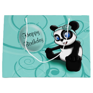 Panda Turquoise Birthday Large Gift Bag