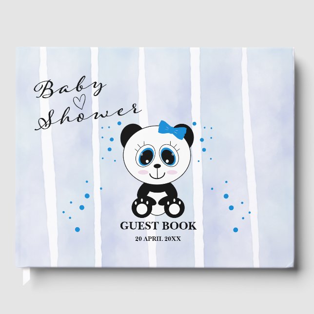 Panda Watercolor Theme Baby Shower (Boys Blue)  Guest Book (Front)