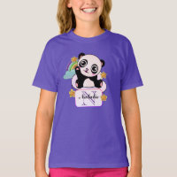 Panda waving Golden Stars on Rainbow Clouds