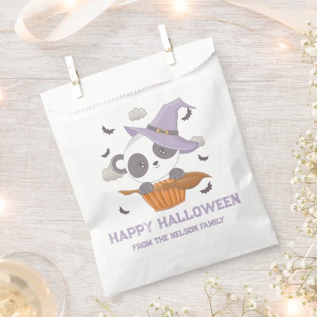 Panda Witch Hat Broom Happy Halloween Favour Bag (Clipped)