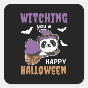 Panda Witch Witching You A Happy Halloween Square Sticker