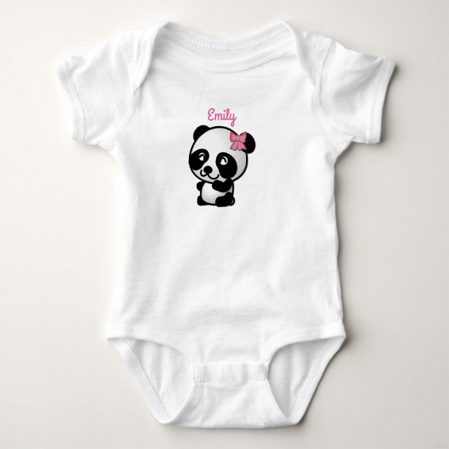 Panda with a Pink Bow Baby Onesy Bodysuit (Front)