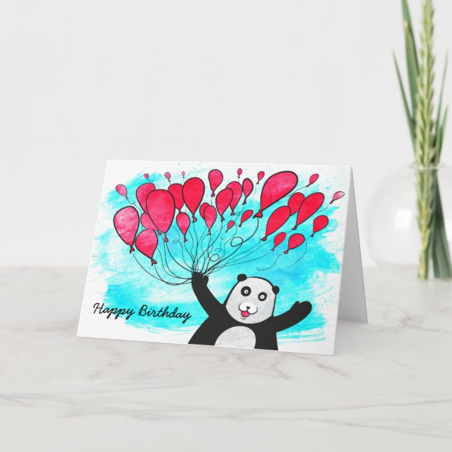 Panda with balloons birthday card (Front)