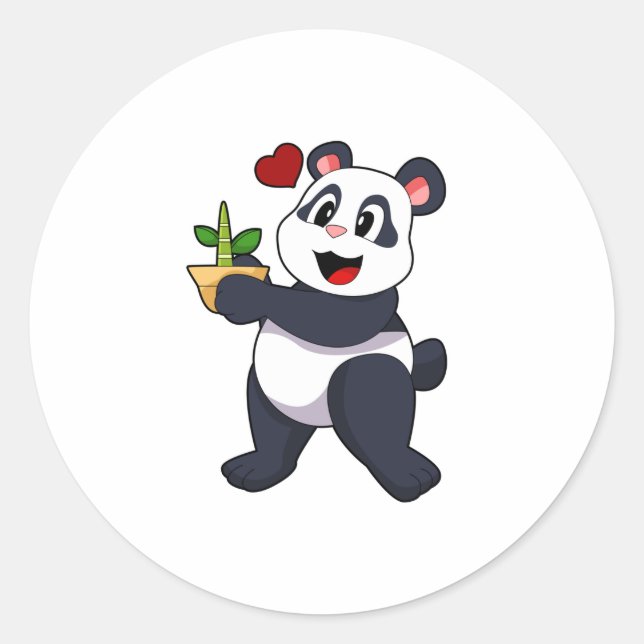 Panda with Bamboo Flower Classic Round Sticker (Front)