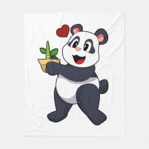 Panda with Bamboo Flower Fleece Blanket
