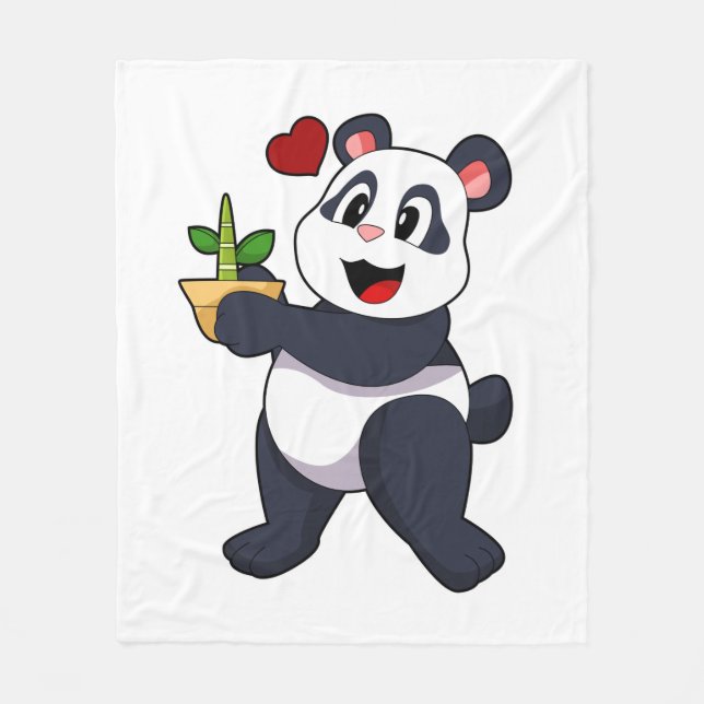 Panda with Bamboo Flower Fleece Blanket (Front)