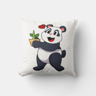 Panda with Bamboo Flower Throw Pillow