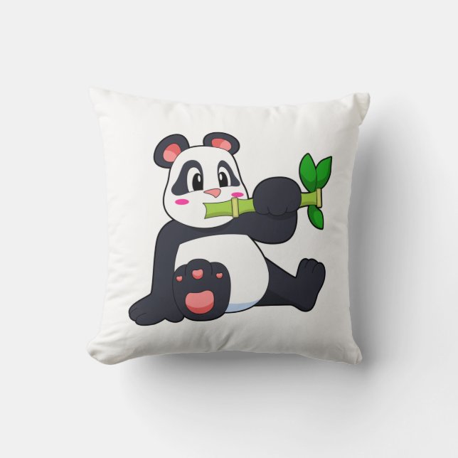 Panda with Bamboo Throw Pillow (Front)