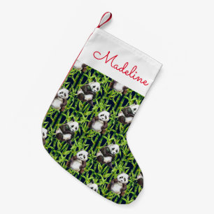 Panda With Bamboo Watercolor   Add Your Name Small Christmas Stocking