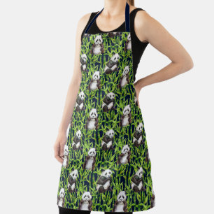 Panda With Bamboo Watercolor Pattern Apron