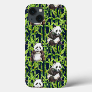 Panda With Bamboo Watercolor Pattern iPhone 13 Case