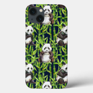 Panda With Bamboo Watercolor Pattern iPhone 13 Case