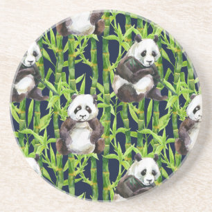 Panda With Bamboo Watercolor Pattern Coaster