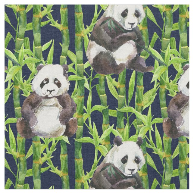 Panda With Bamboo Watercolor Pattern Fabric (Close Up)