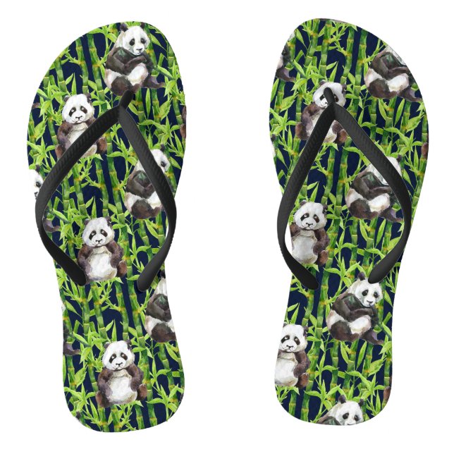 Panda With Bamboo Watercolor Pattern Flip Flops (Footbed)