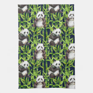 Panda With Bamboo Watercolor Pattern Kitchen Towel
