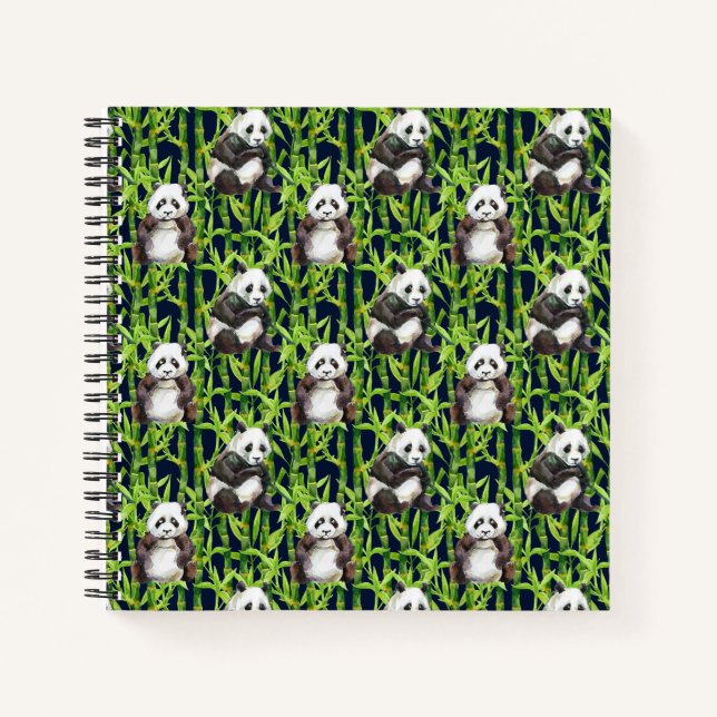 Panda With Bamboo Watercolor Pattern Notebook (Front)