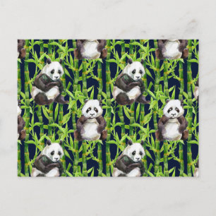Panda With Bamboo Watercolor Pattern Postcard