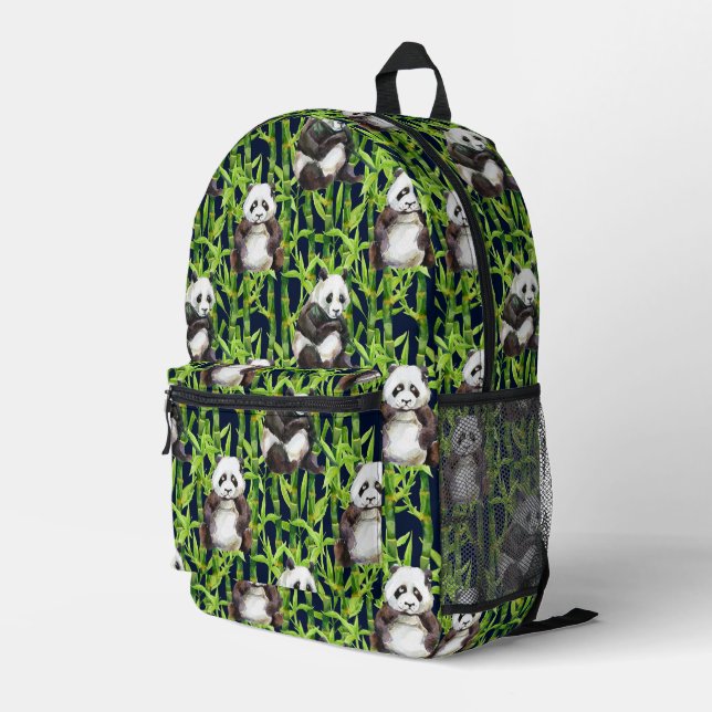 Panda With Bamboo Watercolor Pattern Printed Backpack (Back Corner Right)