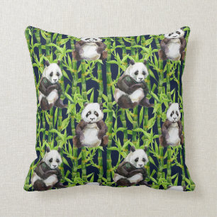 Panda With Bamboo Watercolor Pattern Throw Pillow
