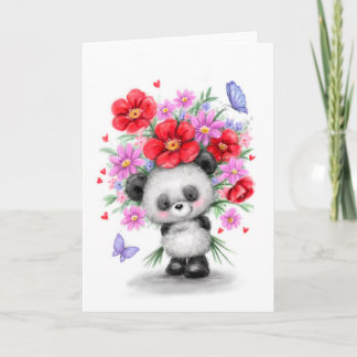 Panda with beautiful flowers for a special friend card