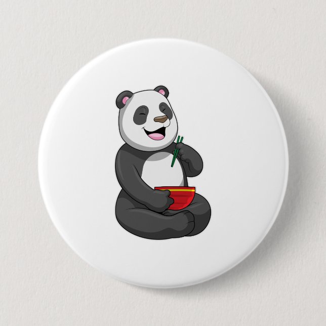 Panda with Bowl Ramen 3 Inch Round Button (Front)