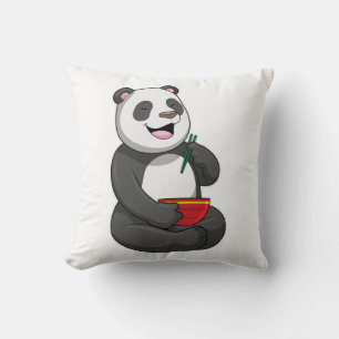 Panda with Bowl Ramen Throw Pillow