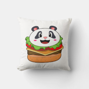 Panda with Burger Throw Pillow