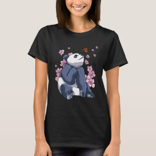 Panda With Butterfly Japanese Sakura Cherry Blosso T-Shirt