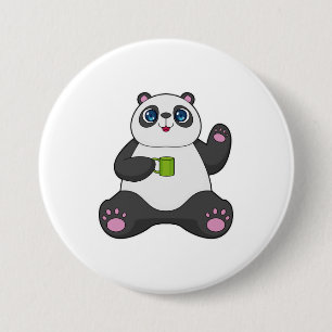 Panda with Coffee mug 3 Inch Round Button