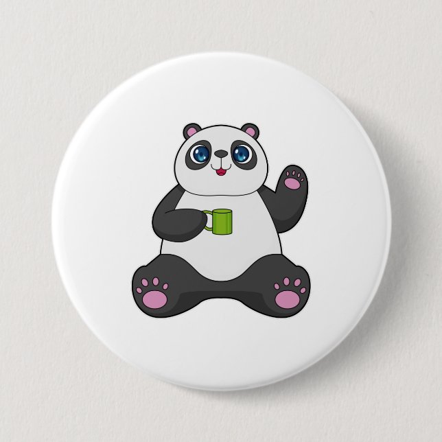 Panda with Coffee mug 3 Inch Round Button (Front)