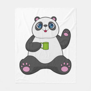 Panda with Coffee mug Fleece Blanket