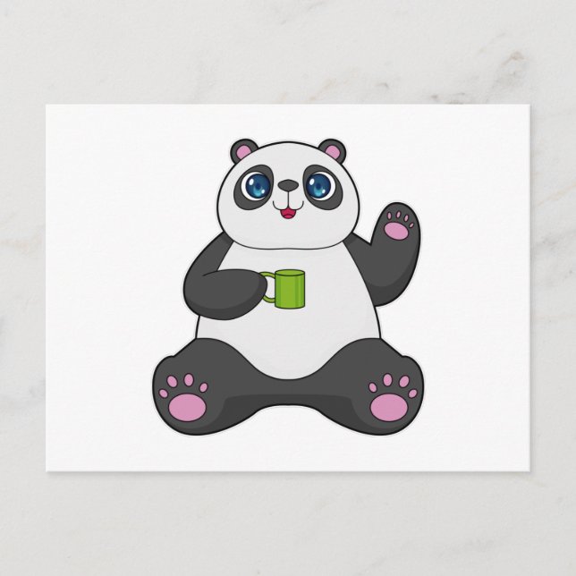 Panda with Coffee mug Postcard (Front)