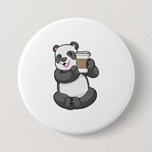 Panda with Coffee to go 3 Inch Round Button