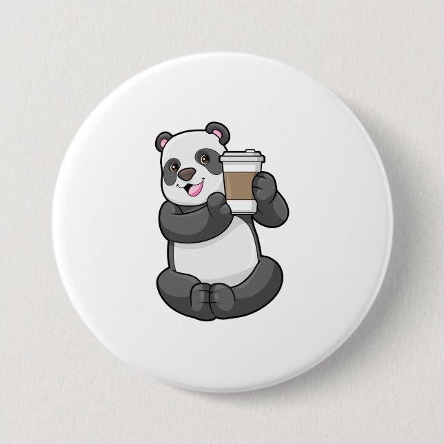 Panda with Coffee to go 3 Inch Round Button (Front)