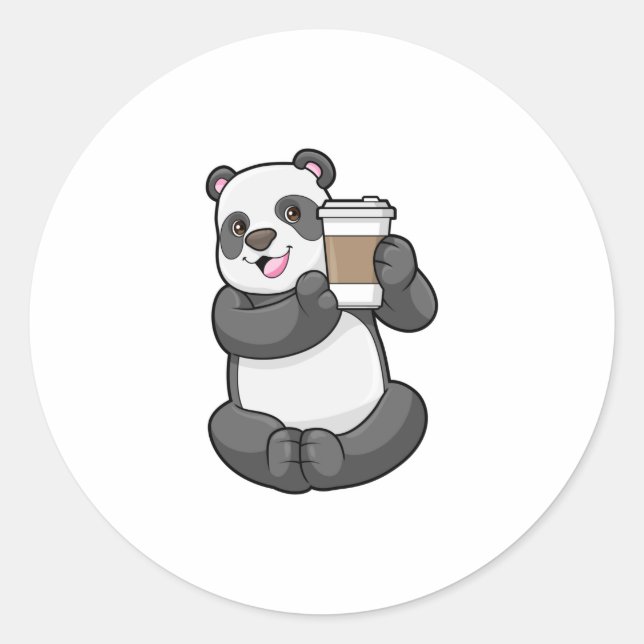 Panda with Coffee to go Classic Round Sticker (Front)