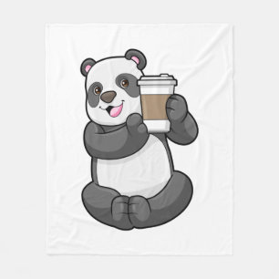 Panda with Coffee to go Fleece Blanket