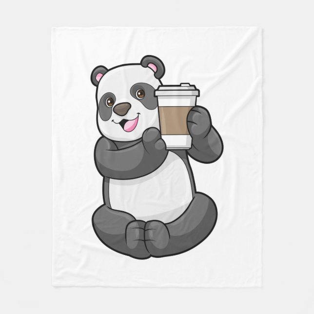 Panda with Coffee to go Fleece Blanket (Front)